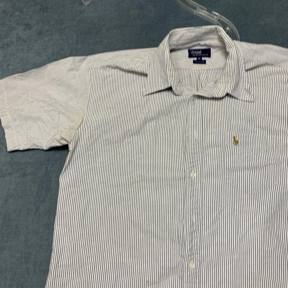 Polo by Ralph Lauren Shirt Mens XL White Blue Striped Short Sleeve Button-Down